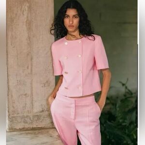 Zara Pink Women’s Linen Blazer XS New With Tags Short Sleeve